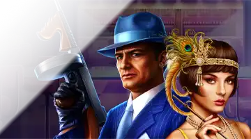 A gangster with a weapon and his retro-styled companion, symbolizing the verification bonus at Vovan Casino.