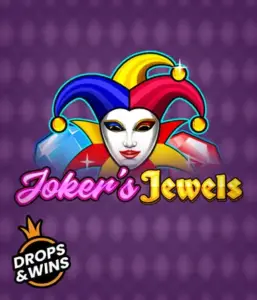 Enjoy the vibrant ambiance of Joker's Jewels slot by Pragmatic Play, highlighting a mesmerizing joker's mask adorned with a brightly colored jester hat. This graphic evokes the joyful spirit of traditional joker games, set against a lavender background. Great for fans of joker-themed slots, offering a delightful gaming experience. 