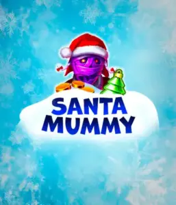  Experience the whimsical "Santa Mummy" slot game by Belatra, showcasing a Santa-clad mummy decked out in festive holiday attire. This eye-catching image portrays the mummy with a vivid purple hue, wearing a Santa hat, amid snowy blue and frosty snowflakes. The game's title, "Santa Mummy," is clearly shown in large, cool blue letters.