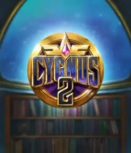 Discover the captivating graphics of ELK Studios' Cygnus 2 Slot, highlighting a stunning logo with a vibrant design in purple and gold. Positioned against a starlit library setting, this image captures the essence of adventure and mystery. 