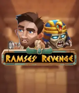 Dive into the thrilling world of the Ramses' Revenge game by Relax Gaming, highlighting a frightened explorer and a terrifying mummy amid an Egyptian tomb backdrop. This graphic captures the drama of Egyptian archaeology, perfect for fans of Egyptian-themed slots, delivering a captivating gaming experience. 